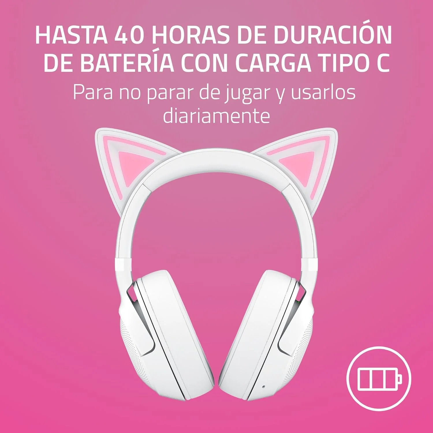 Auscultadores Gaming Razer Kraken Kitty V2 BT Bluetooth RGB Wireless Branco - Imagem 7