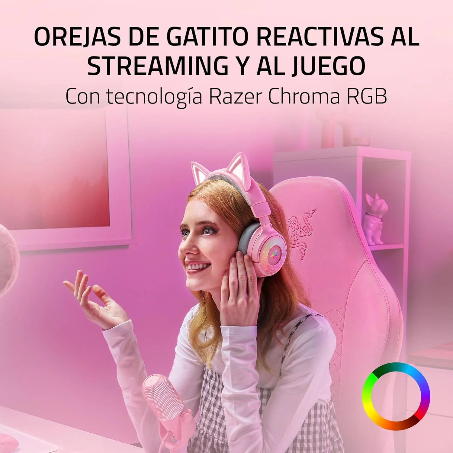 Auscultadores Gaming Razer Kraken Kitty V3 Pro Quartz Wireless Bluetooth 5.3 Rosa - Imagem 2