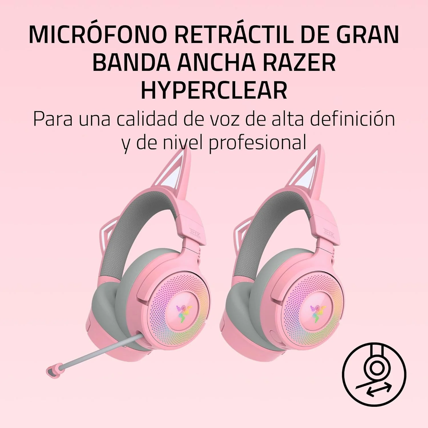 Auscultadores Gaming Razer Kraken Kitty V3 Pro Quartz Wireless Bluetooth 5.3 Rosa - Imagem 4