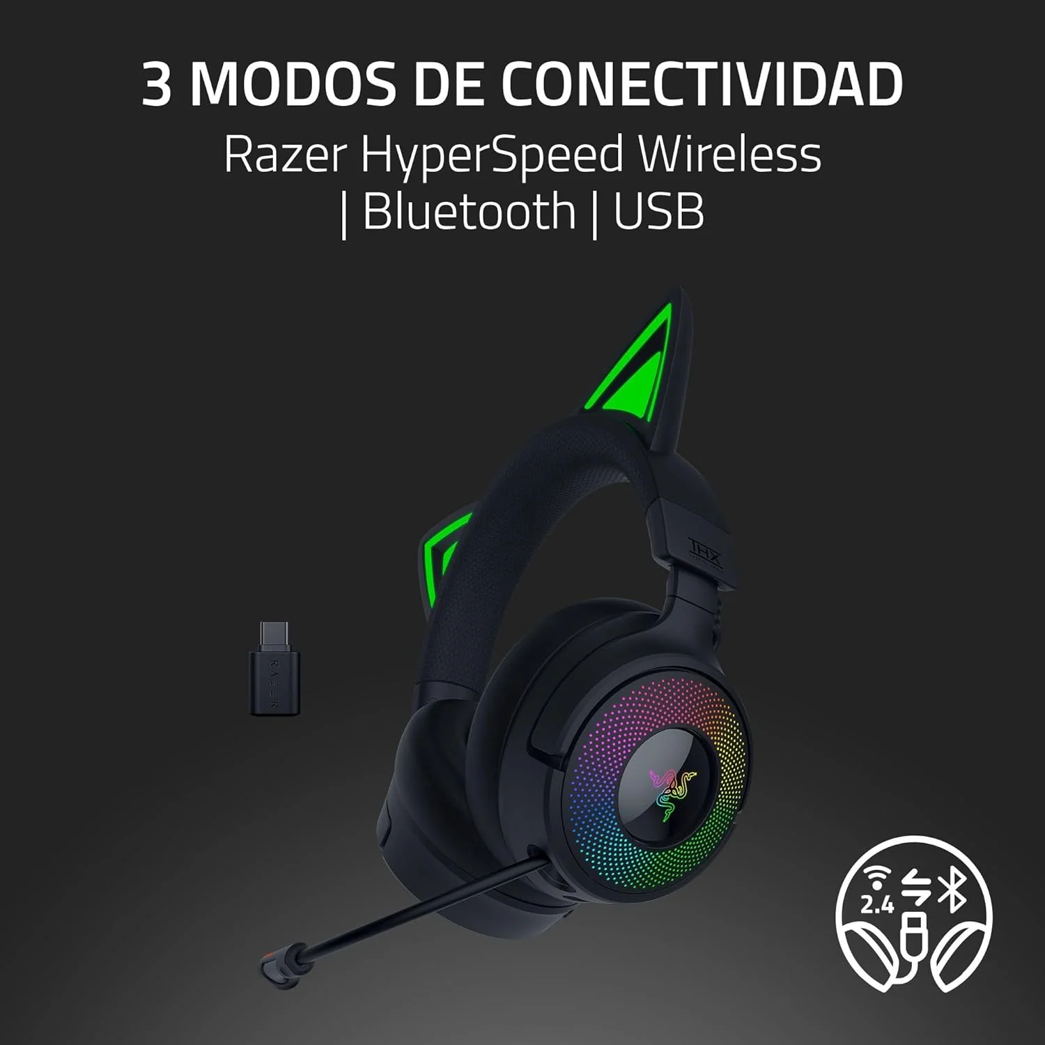 Auscultadores Gaming Razer Kraken Kitty V3 Pro Wireless Bluetooth 5.3 Preto - Imagem 3