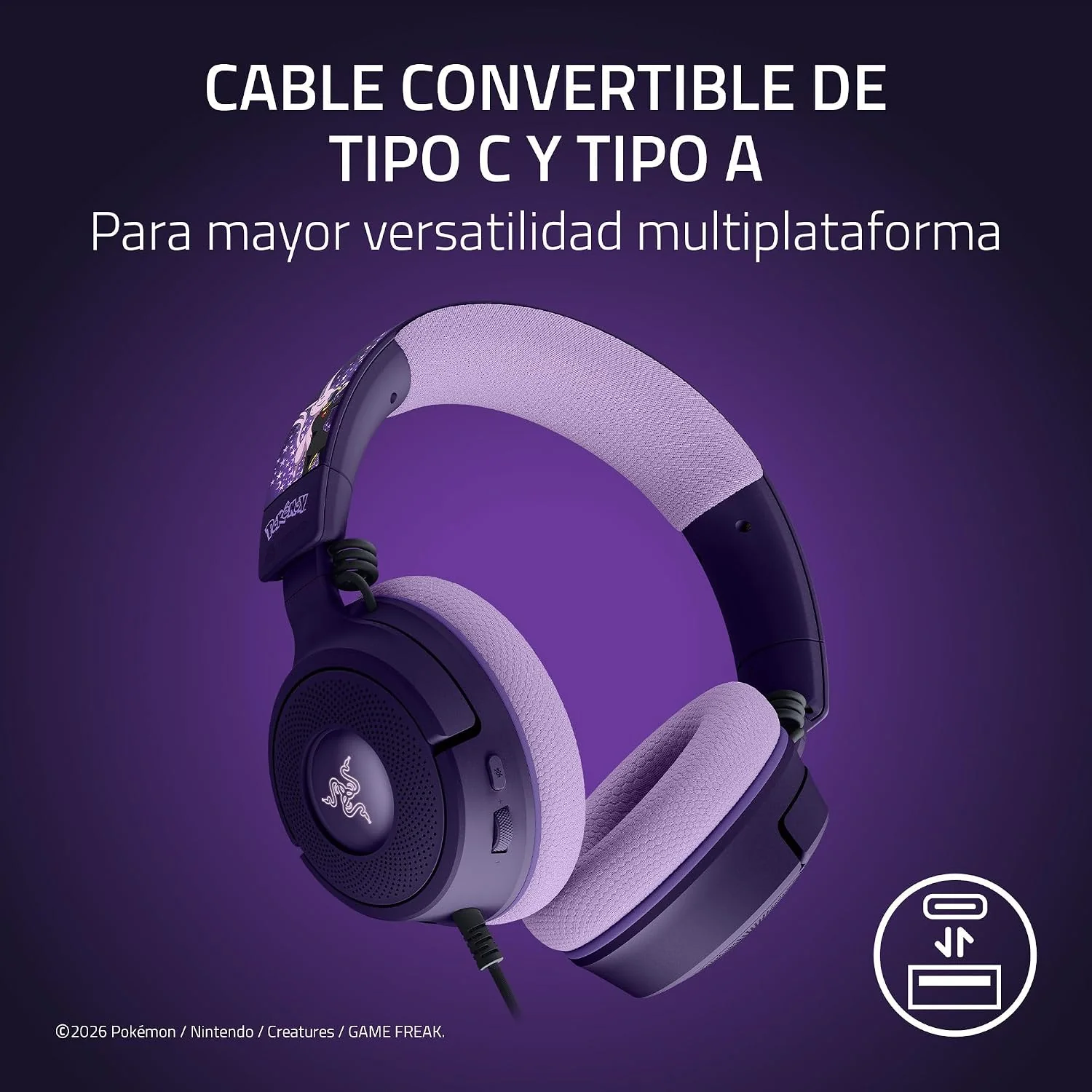 Auriculares Gaming Razer Kraken V4 X Edição Pokémon Espeon/Umbreon - Imagem 6
