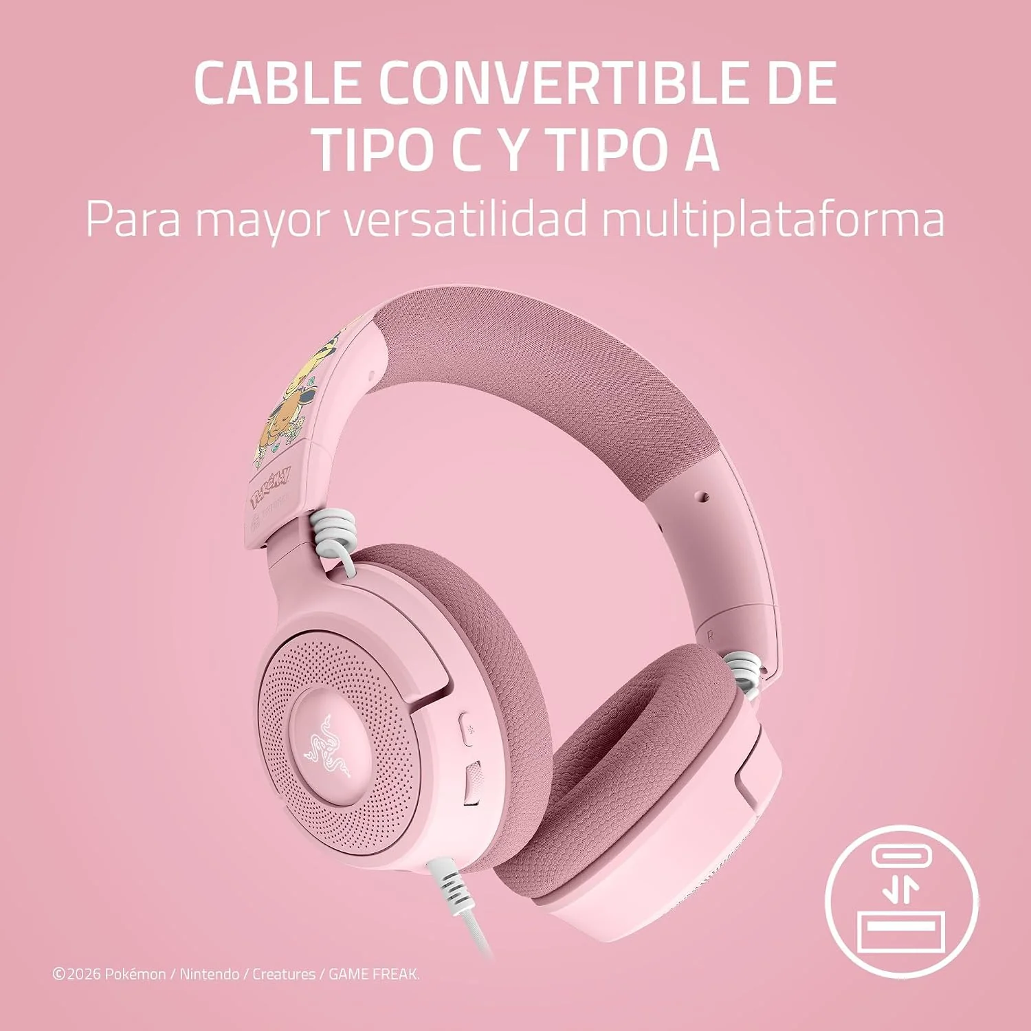 Auscultadores Razer Kraken V4 X Edição Pokémon Pikachu Eevee Wireless USB-C RGB Gaming Colecionador - Imagem 6
