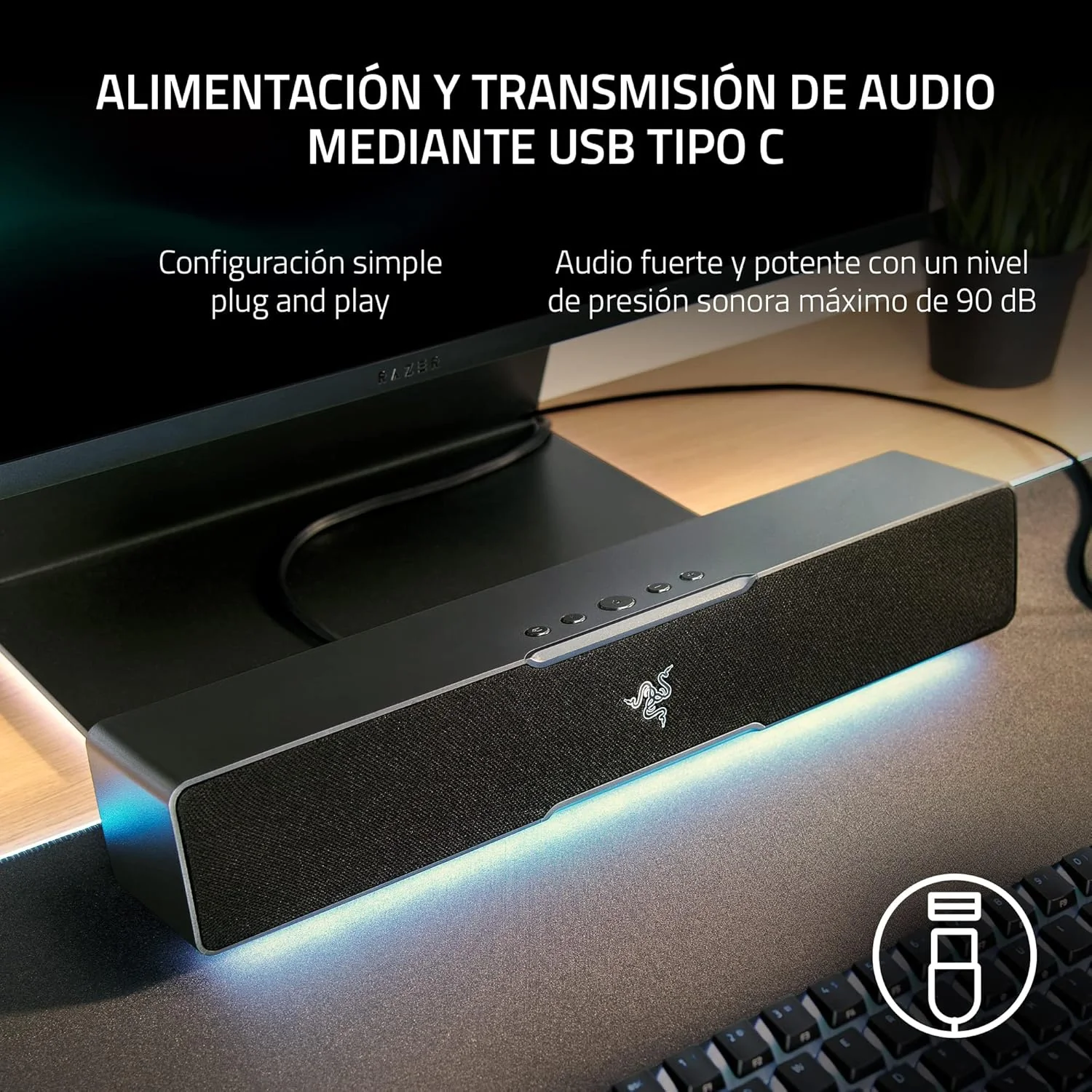 Soundbar gaming Razer Leviathan V2 X para PC Bluetooth 5.0 65 W RMS preta - Imagem 6