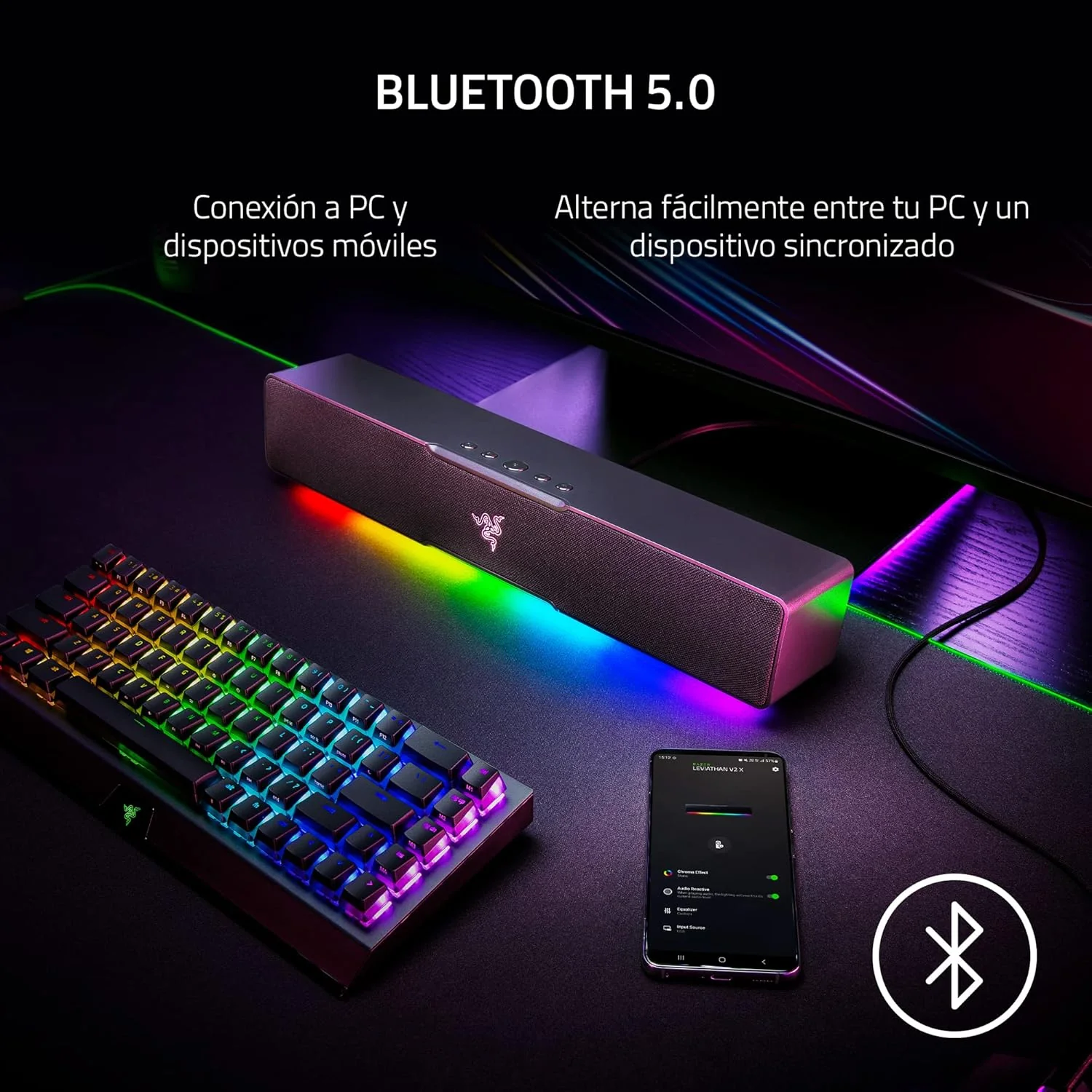 Soundbar gaming Razer Leviathan V2 X para PC Bluetooth 5.0 65 W RMS preta - Imagem 7