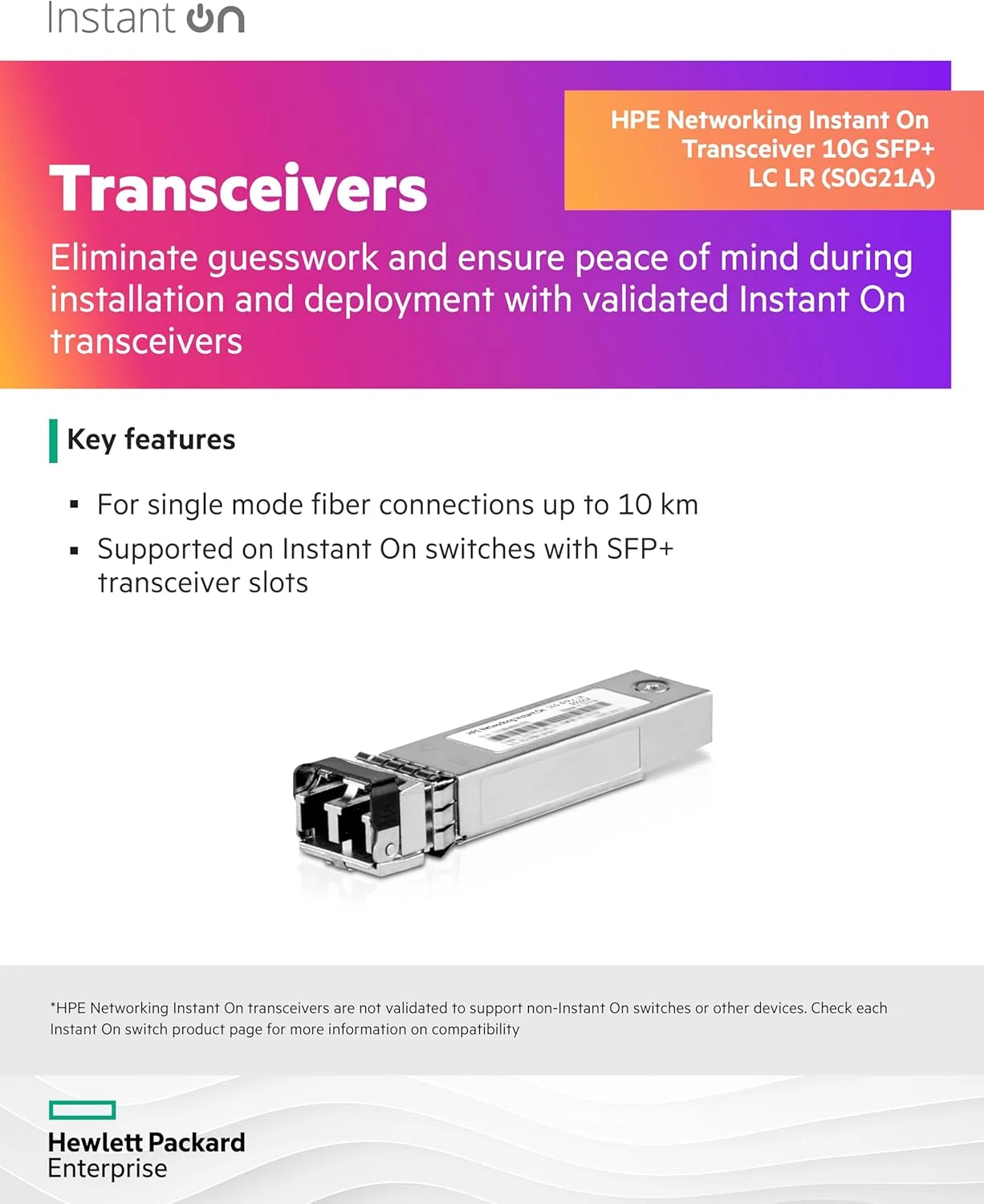 Transceiver SFP+ HPE Networking Instant On 10G LR LC Monomodo 10 km - Imagem 2
