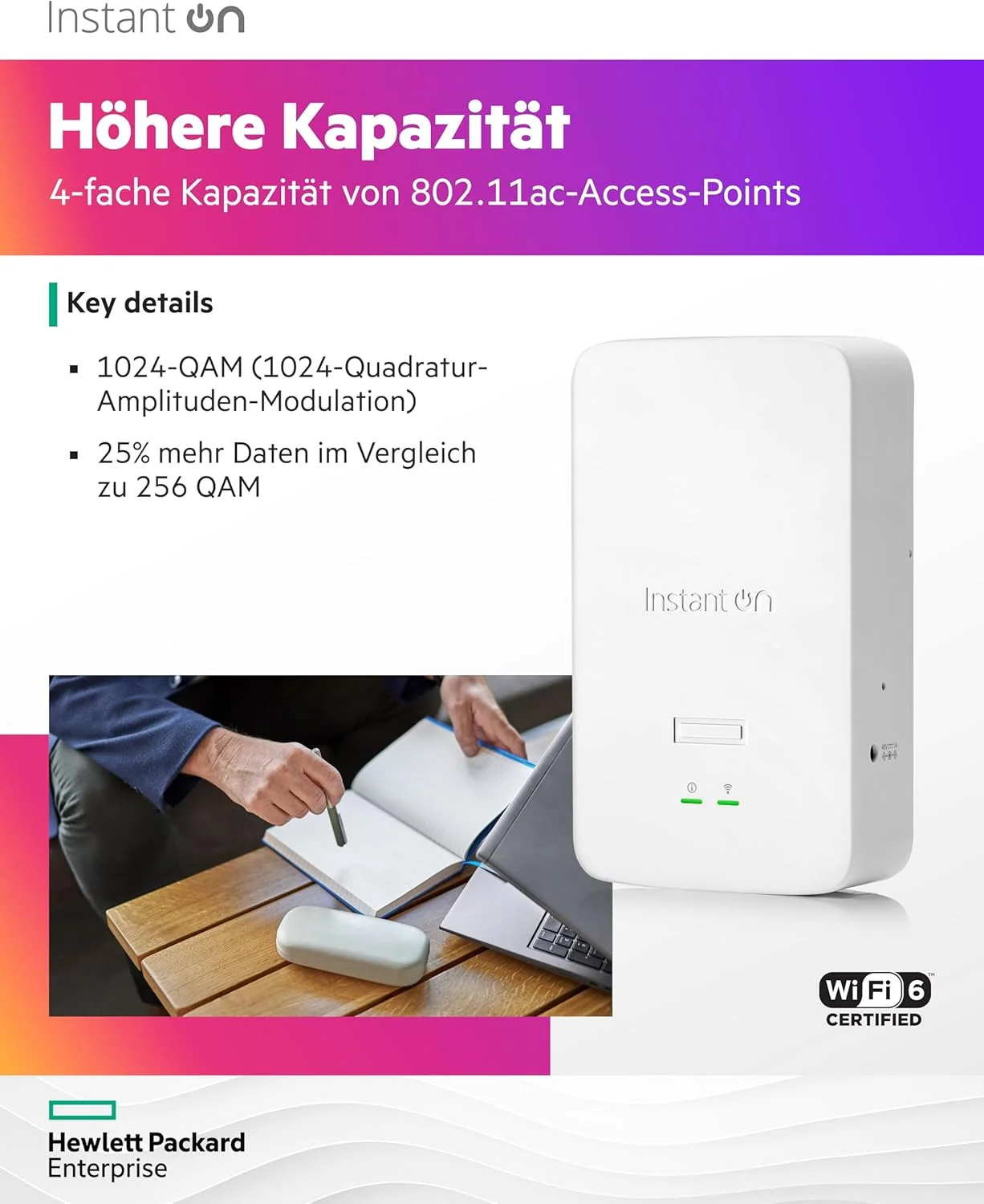 Access Point HPE Aruba Instant On AP22D Wi-Fi 6 dual radio 2x2 com PSU - Imagem 6
