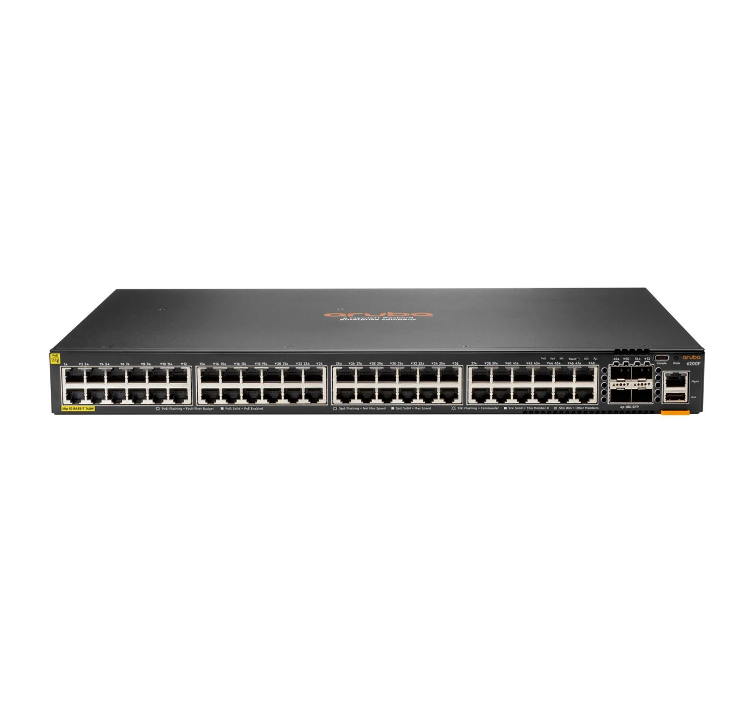 Switch de rede gerido HPE Aruba CX 6200F 48 portas Gigabit PoE Class-4 4x SFP 740W - Imagem 1