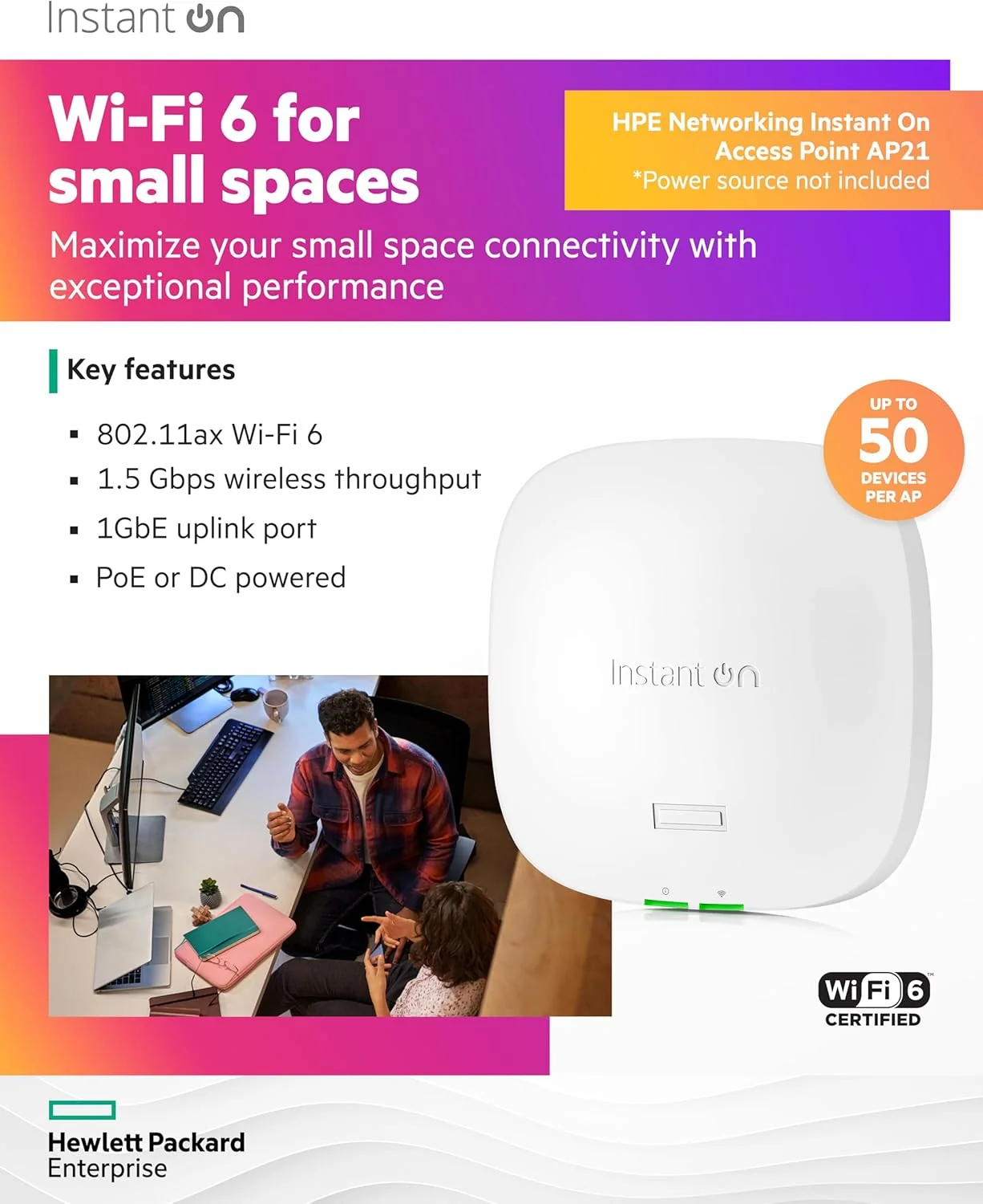 Ponto de acesso Wi-Fi 6 HPE Networking Instant On AP21 (RW) Dual Radio 2x2 - Imagem 3