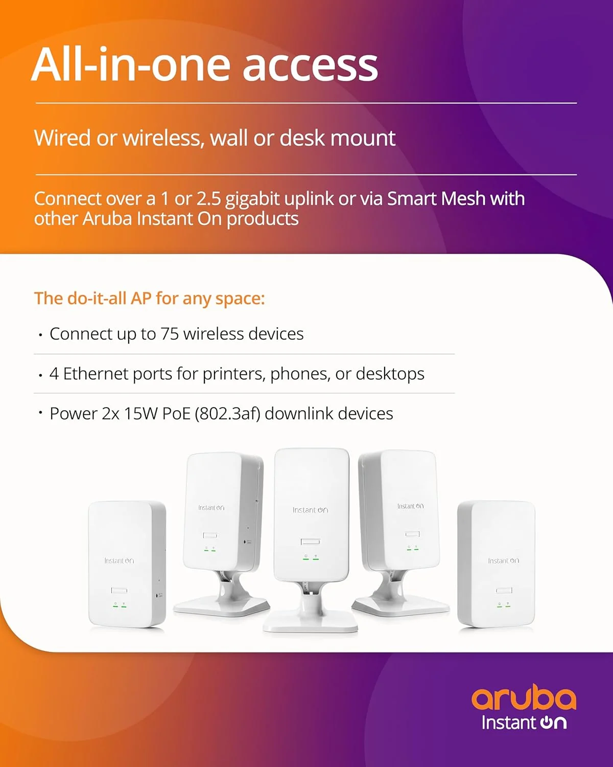 Ponto de Acesso Wi-Fi 6 HPE Aruba Instant On AP22D Dual Radio 2x2 com Switch PoE Integrado - Imagem 3