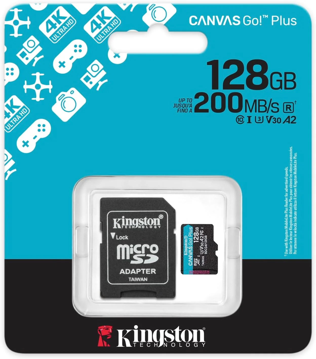 Cartão de memória microSDXC Kingston Canvas Go Plus Gen4 128GB 200MB/s A2 U3 V30 - Imagem 3