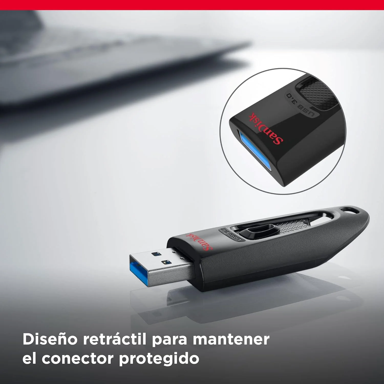 Pen USB SanDisk Ultra 128GB USB 3.0 100MB/s slide preta com AES 128-bit - Imagem 5