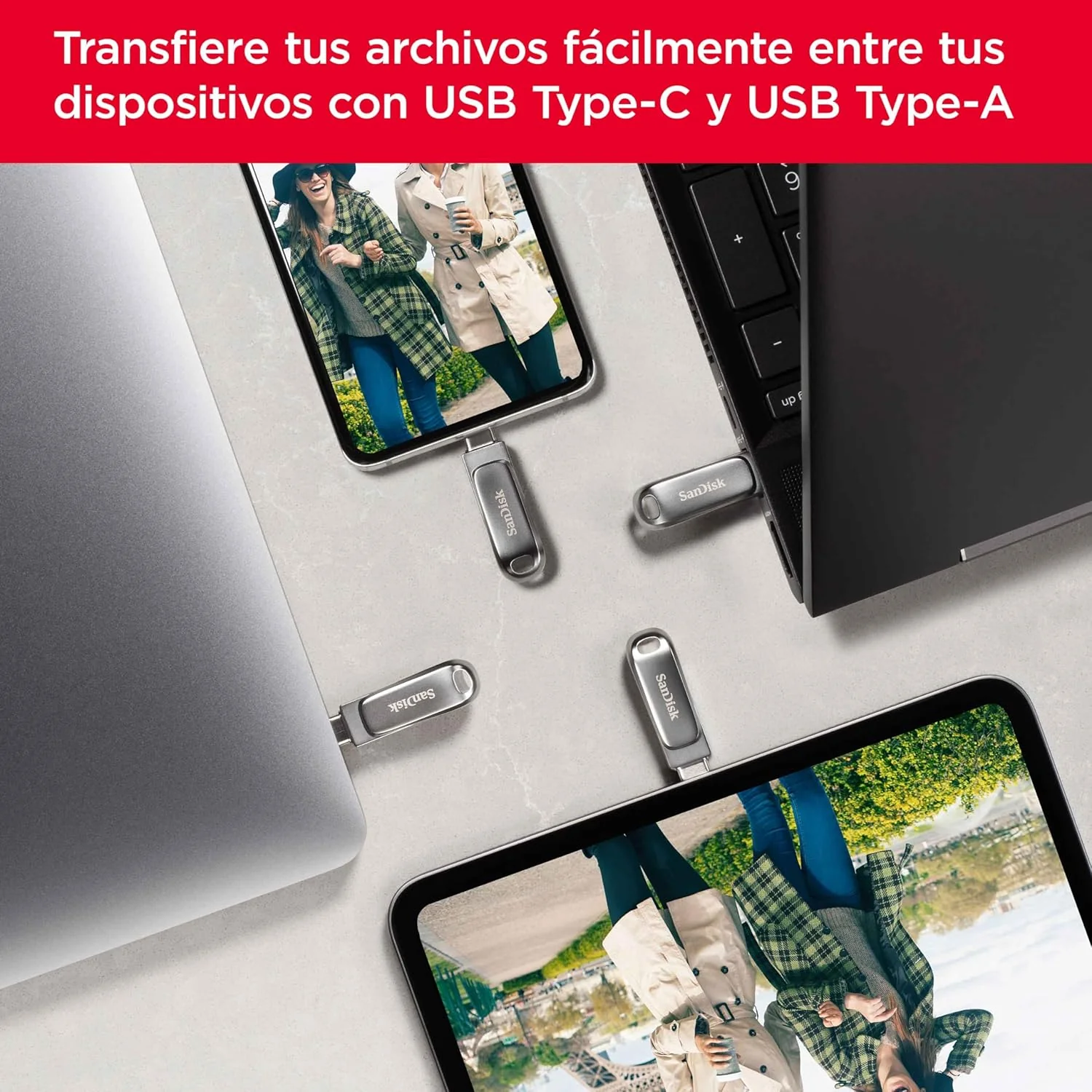 Pen USB SanDisk Ultra Dual Drive Luxe 32GB USB Type-A e Type-C metálica 150MB/s - Imagem 3