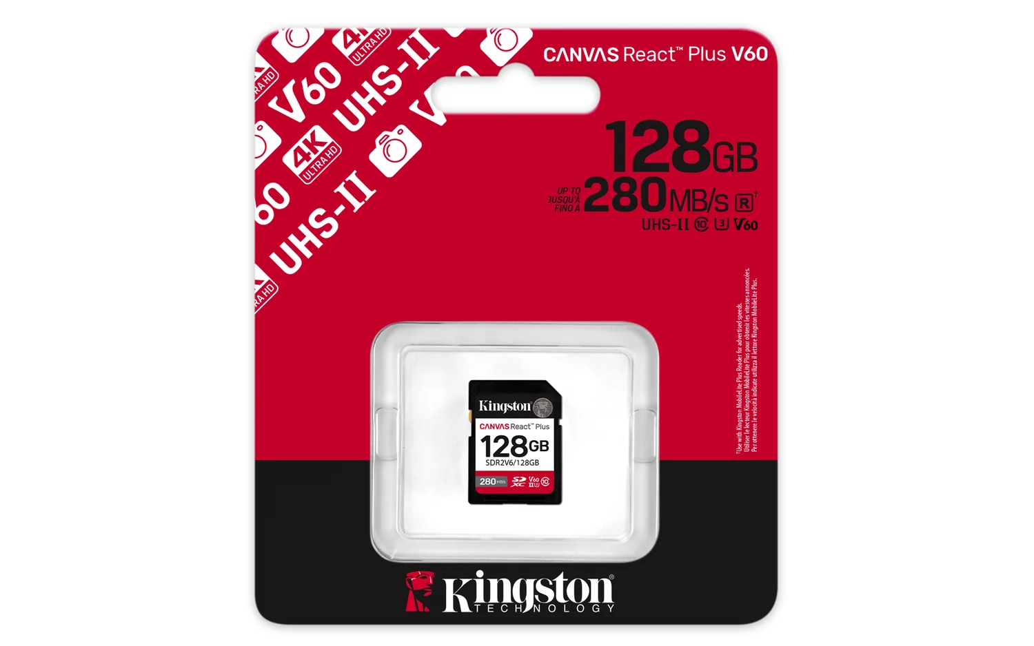 Cartão de Memória SDXC Kingston Canvas React Plus 128GB UHS-II U3 V60 280MB/s Leitura e 100MB/s Escrita - Imagem 3