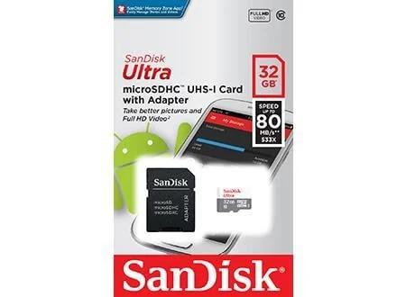 Cartão de memória microSDHC 32GB SanDisk Ultra Class 10 UHS-I com adaptador SD - Imagem 1