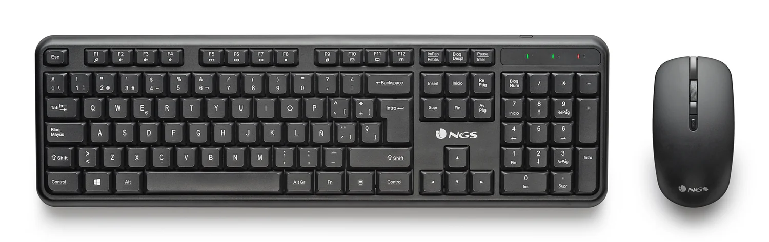 Conjunto de Teclado e Rato Sem Fios NGS Serenity Kit QWERTY PT Silencioso com 12 Teclas Multimédia | Preto