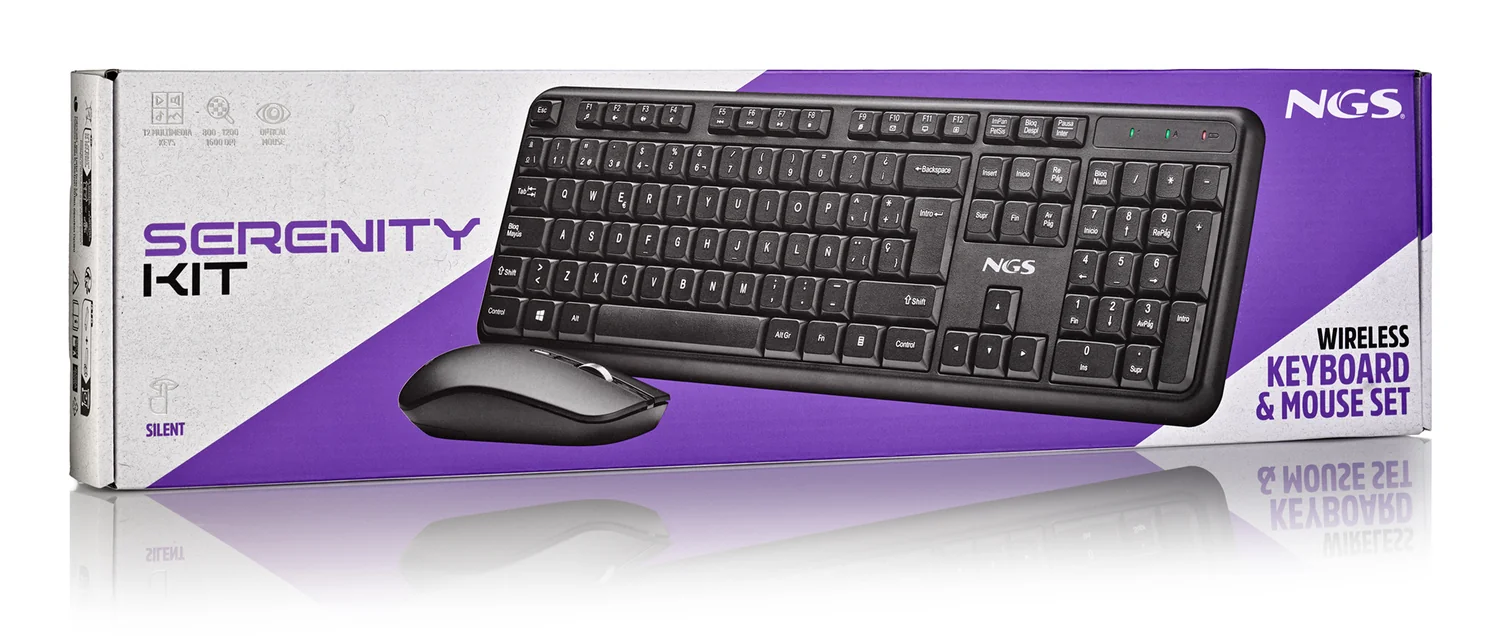 Conjunto de Teclado e Rato Sem Fios NGS Serenity Kit QWERTY PT Silencioso com 12 Teclas Multimédia | Preto - Imagem 5