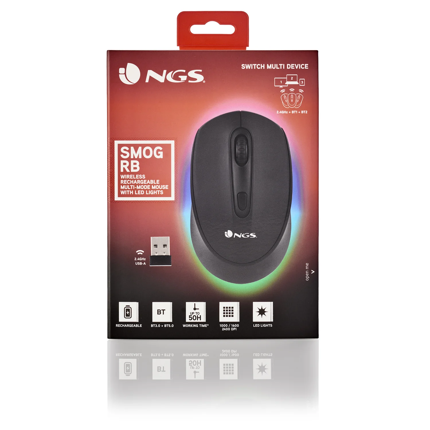 Rato Sem Fios Gaming NGS SMOG-RB 2400 DPI RGB Recarregavel USB-C Bluetooth 5.0 - Imagem 8