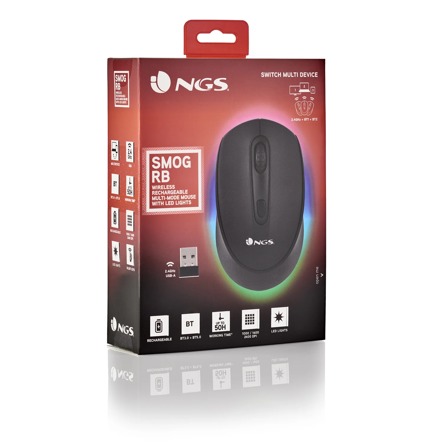 Rato Sem Fios Gaming NGS SMOG-RB 2400 DPI RGB Recarregavel USB-C Bluetooth 5.0 - Imagem 9