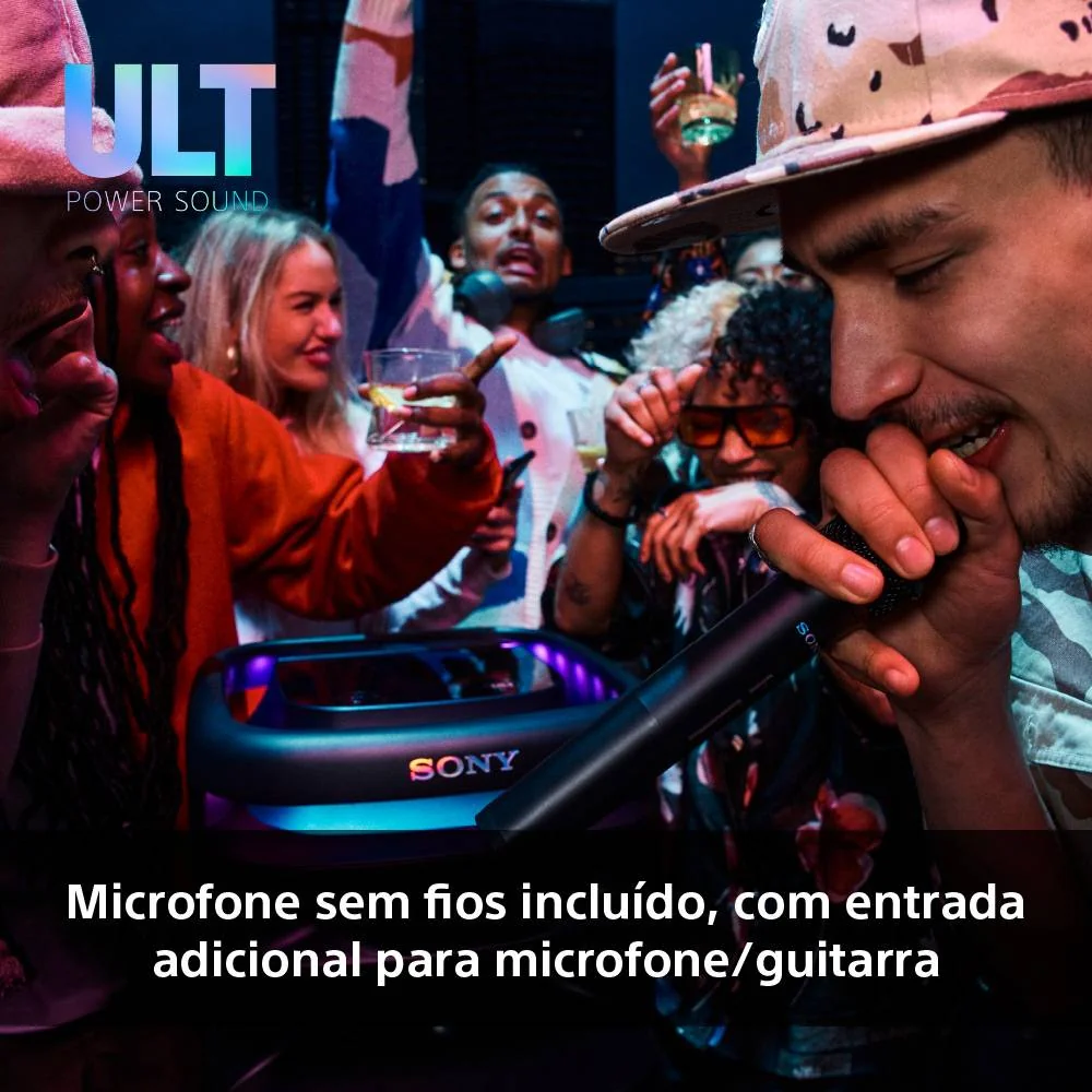 Coluna Sony SRS-ULT1000 HPA Graves Profundos 2 Modos ULT Iluminação 360 Multiponto Microfone Preto - Imagem 6