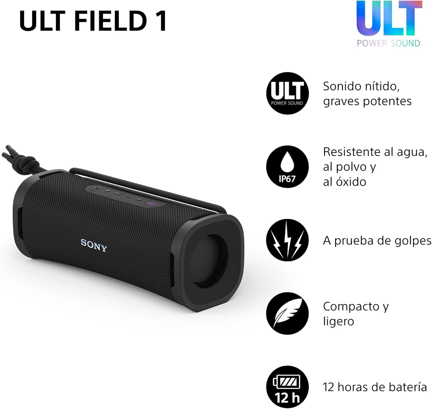 Coluna Bluetooth Portátil Sony SRS-ULT10B ULT com Modo Graves, IP67, 12h Bateria, Preto - Imagem 2
