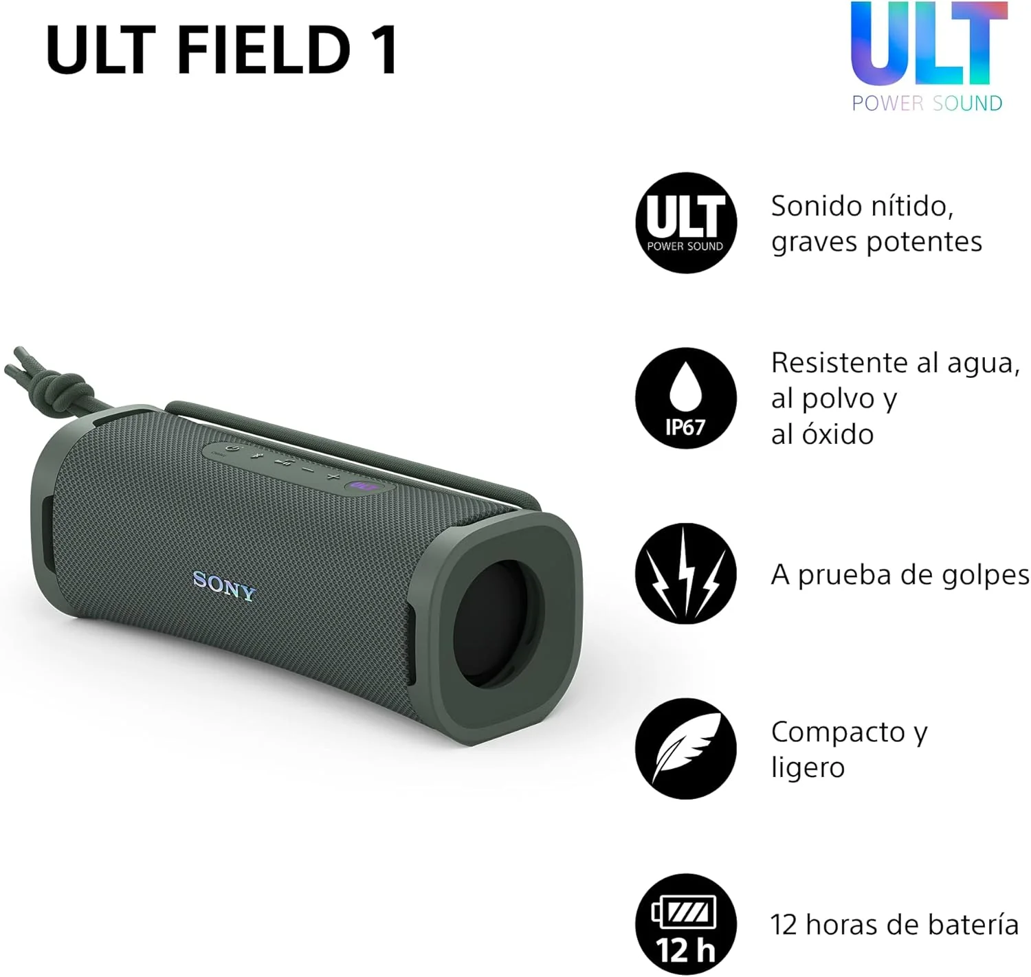 Coluna Bluetooth Portátil Sony SRS-ULT10 Bass Boost 12h IP67 Submergível 1m Cinza Esverdeado - Imagem 2