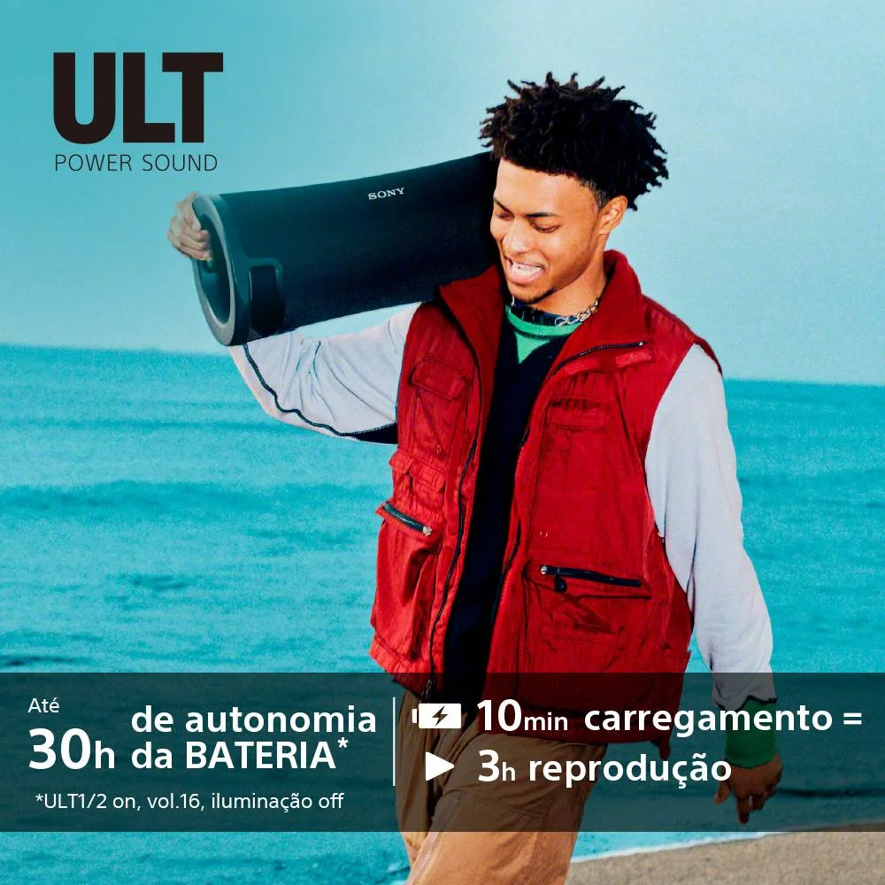 Coluna Sony SRS-ULT70 Bluetooth Portátil 30h 2 Modos ULT Bass Multiponto Iluminação Lateral Preto - Imagem 6