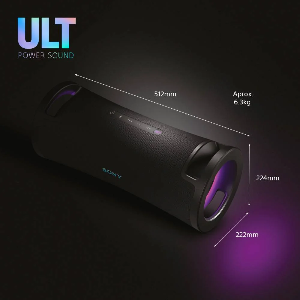Coluna Sony SRS-ULT70 Bluetooth Portátil 30h 2 Modos ULT Bass Multiponto Iluminação Lateral Preto - Imagem 9