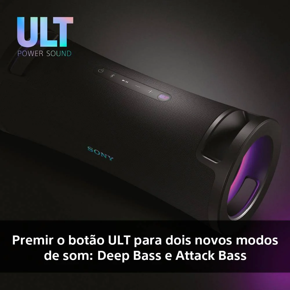 Coluna Sony SRS-ULT70 Bluetooth Portátil 30h 2 Modos ULT Bass Multiponto Iluminação Lateral Preto - Imagem 4