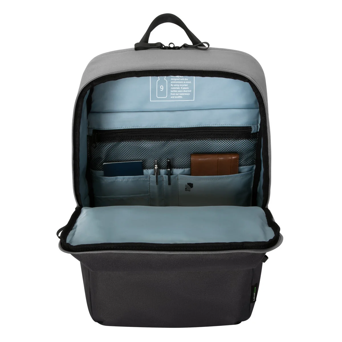 Mochila Targus Sagano EcoSmart Travel 15.6" Preto Cinzento Bloqueável Materiais Reciclados RPET - Imagem 19