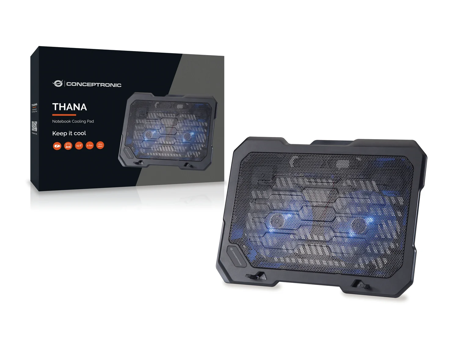 Base de Refrigeração para Portátil Conceptronic THANA01B 15.6" 2 Ventoinhas USB com LED Azul - Imagem 2