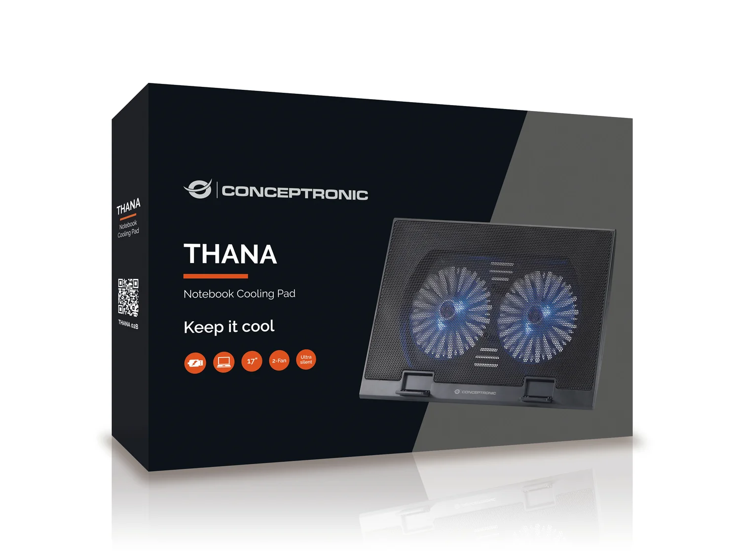 Base de Refrigeração para Portátil Conceptronic THANA02B 17" 2 Ventoinhas USB com LED Azul - Imagem 3