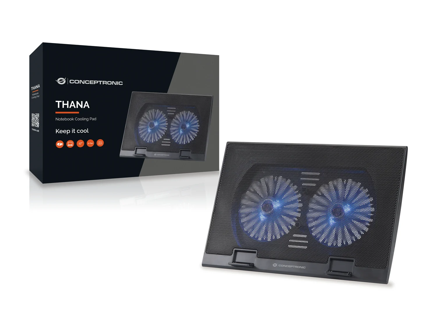Base de Refrigeração para Portátil Conceptronic THANA02B 17" 2 Ventoinhas USB com LED Azul - Imagem 2
