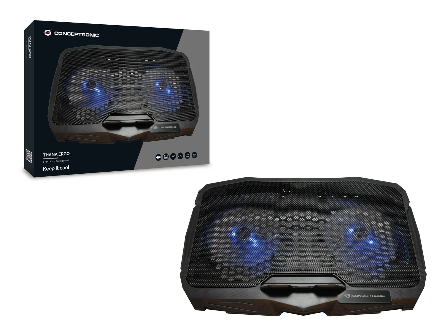 Base de Refrigeração Conceptronic Thana Ergo para Portáteis até 17 Polegadas 2 Ventoinhas LED Azul - Imagem 4