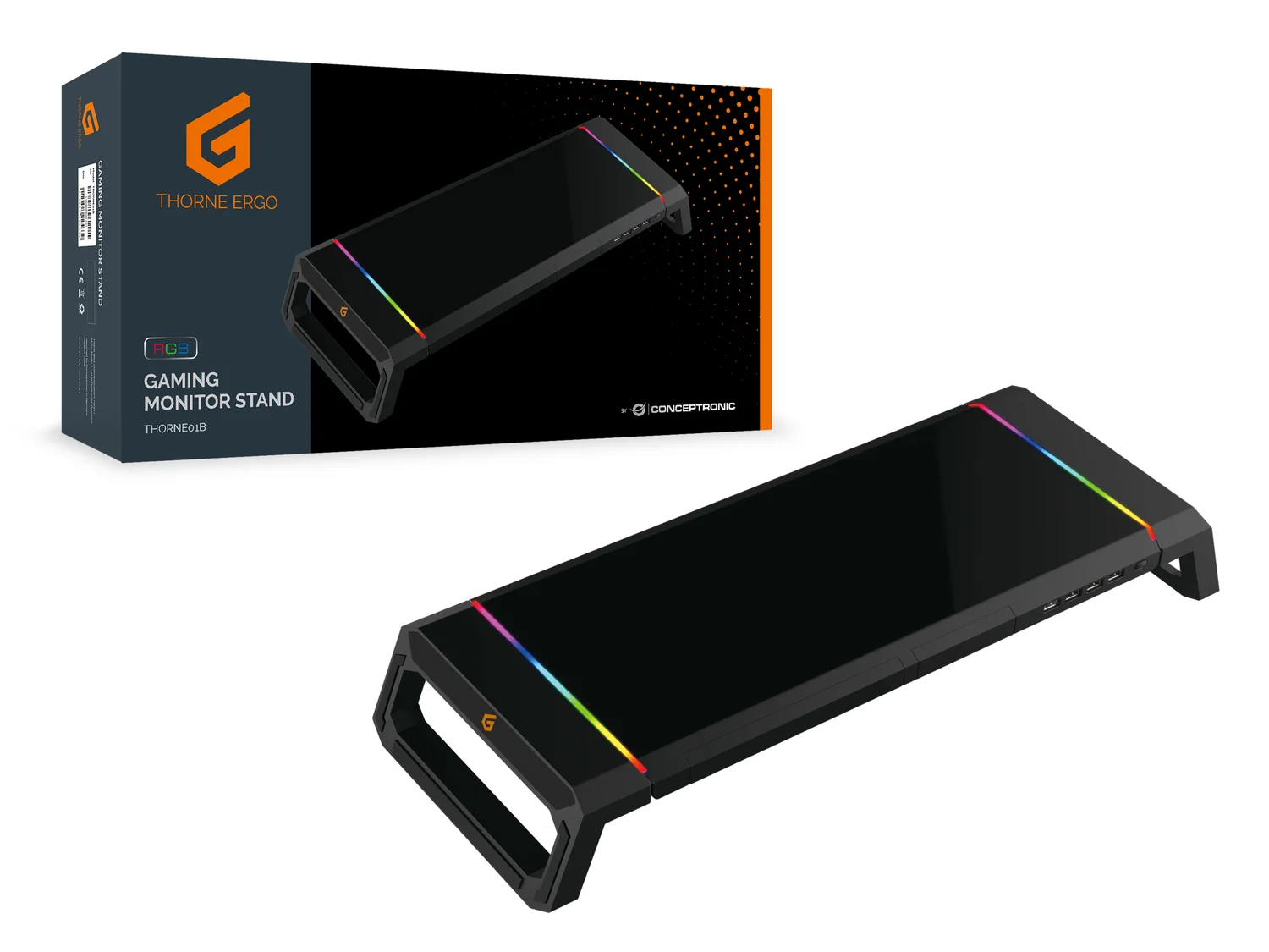 Suporte de monitor Conceptronic THORNE01B gaming com LED e hub USB preto - Imagem 3