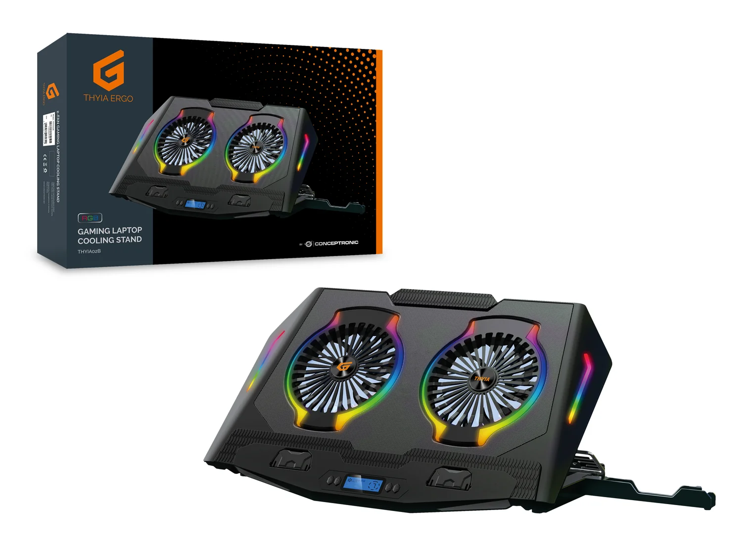 Base de Arrefecimento Gaming para Portátil Conceptronic THYIA02B com 2 Ventiladores e Iluminação RGB até 17" Preto - Imagem 2