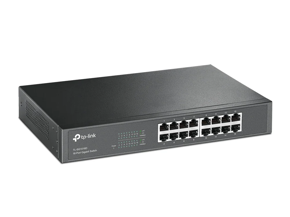 Switch de rede TP-Link TL-SG1016D 16 portas Gigabit não gerido para secretária ou rack