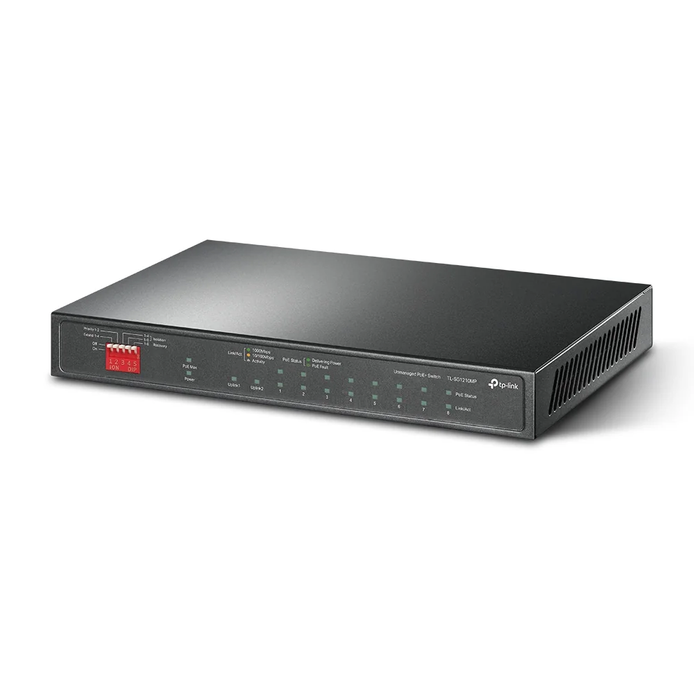 Switch de rede TP-Link TL-SG1210MP 10 portas Gigabit 8 portas PoE+ não gerido preto - Imagem 2