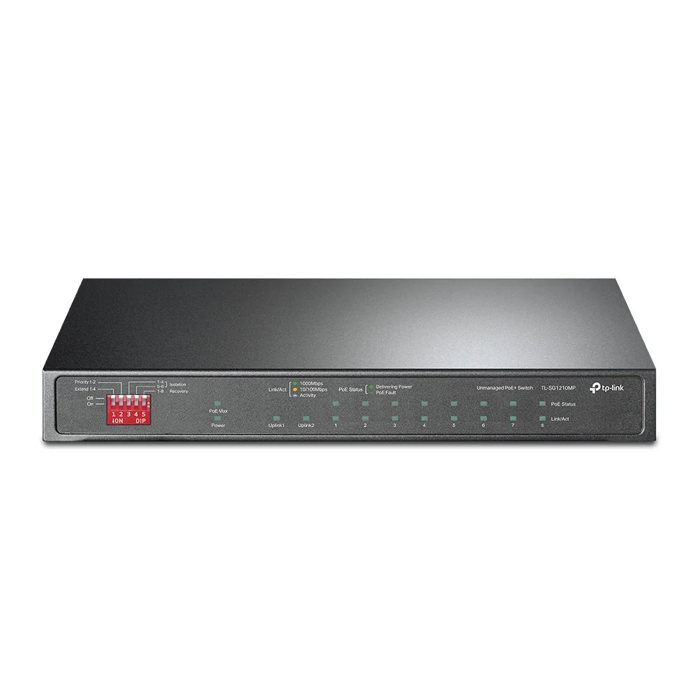 Switch de rede TP-Link TL-SG1210MP 10 portas Gigabit 8 portas PoE+ não gerido preto