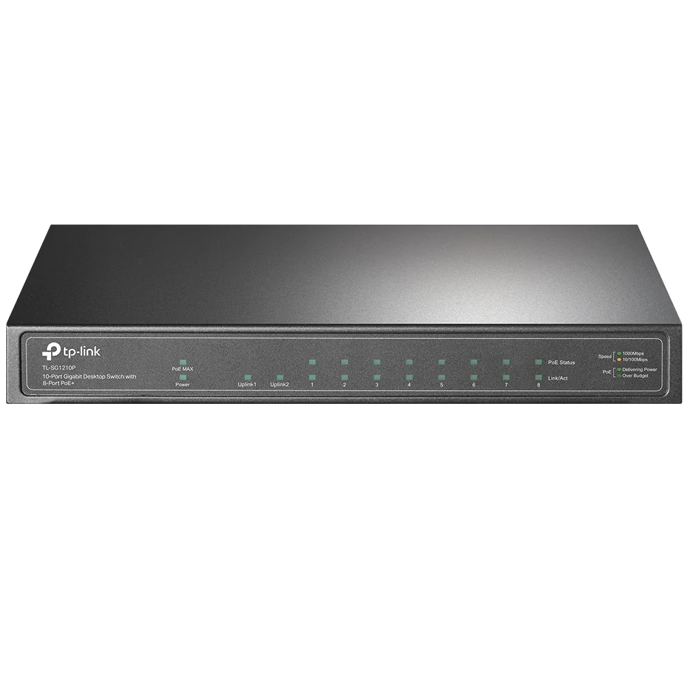Switch de rede TP-Link TL-SG1210P 10 portas Gigabit 8 portas PoE+ não gerido cinzento
