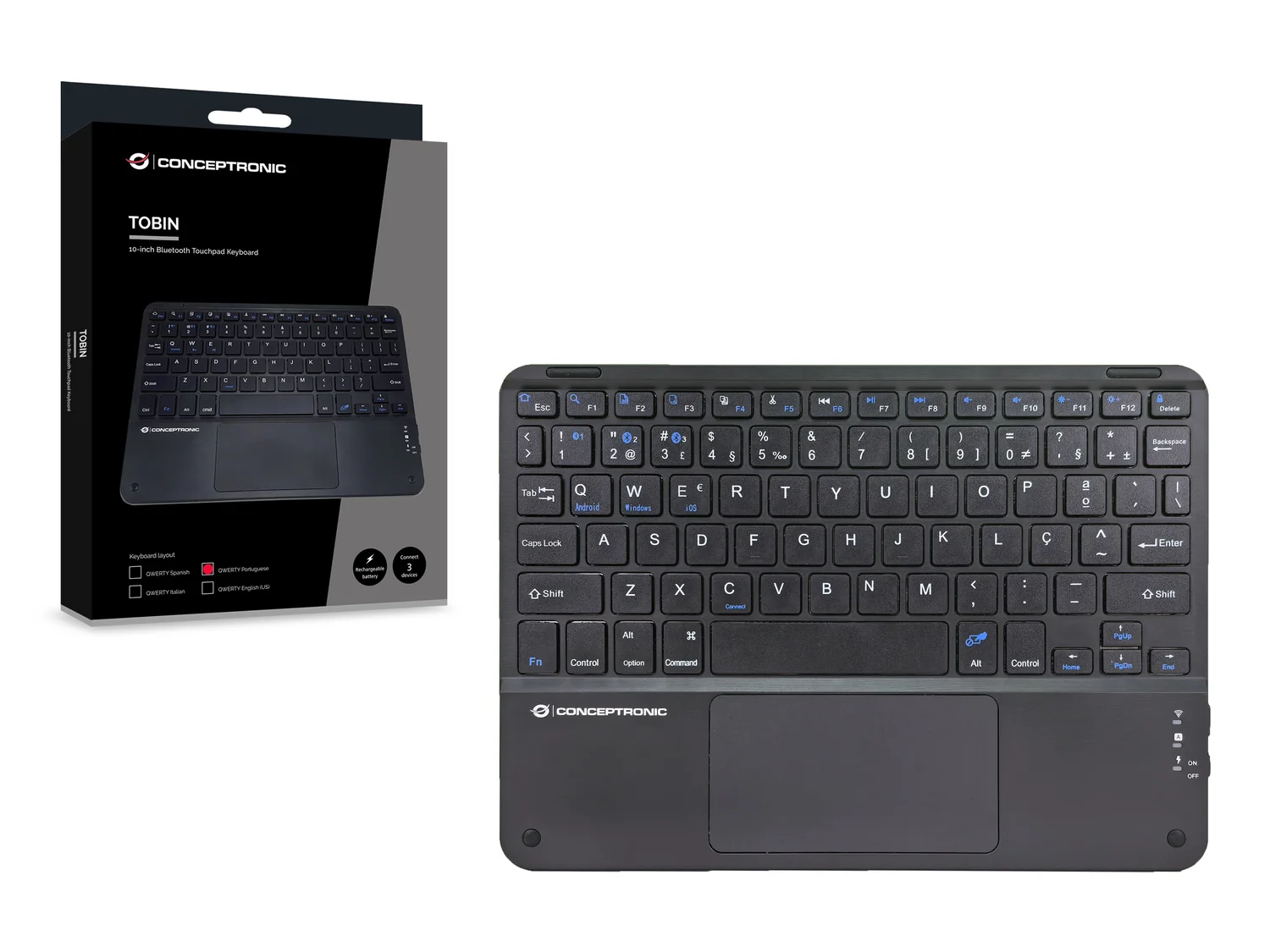 Teclado Bluetooth Conceptronic Tobin 10 Polegadas QWERTY Português com Touchpad Preto - Imagem 5