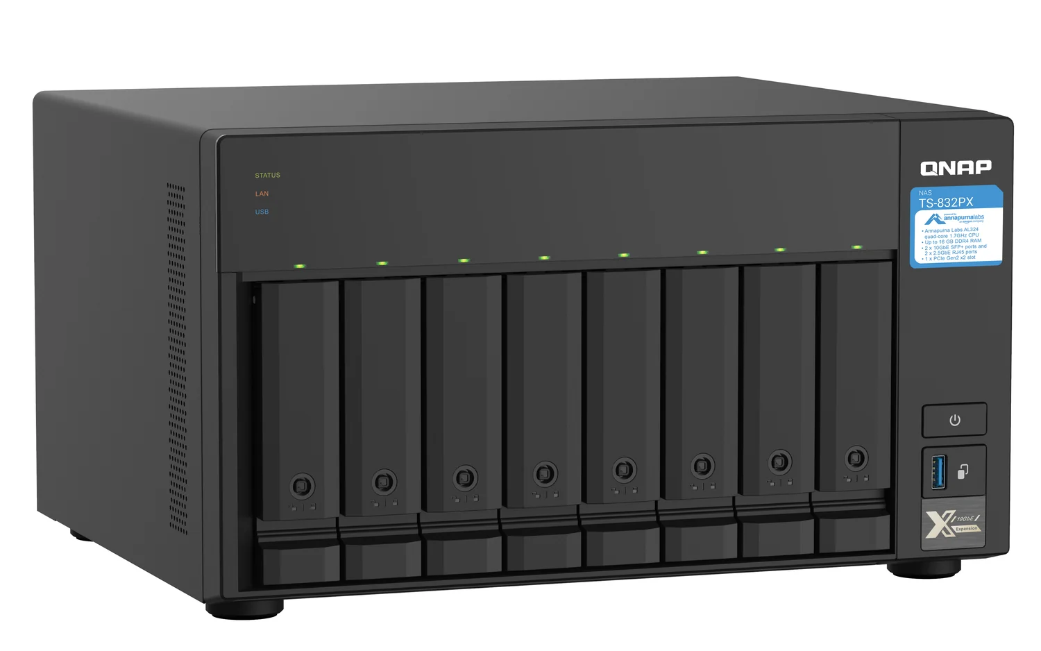 Servidor NAS QNAP TS-832PX-4G 8 Baías Quad-Core 1.7GHz 4GB RAM 2x 10GbE SFP+ 2x 2.5GbE - Imagem 3