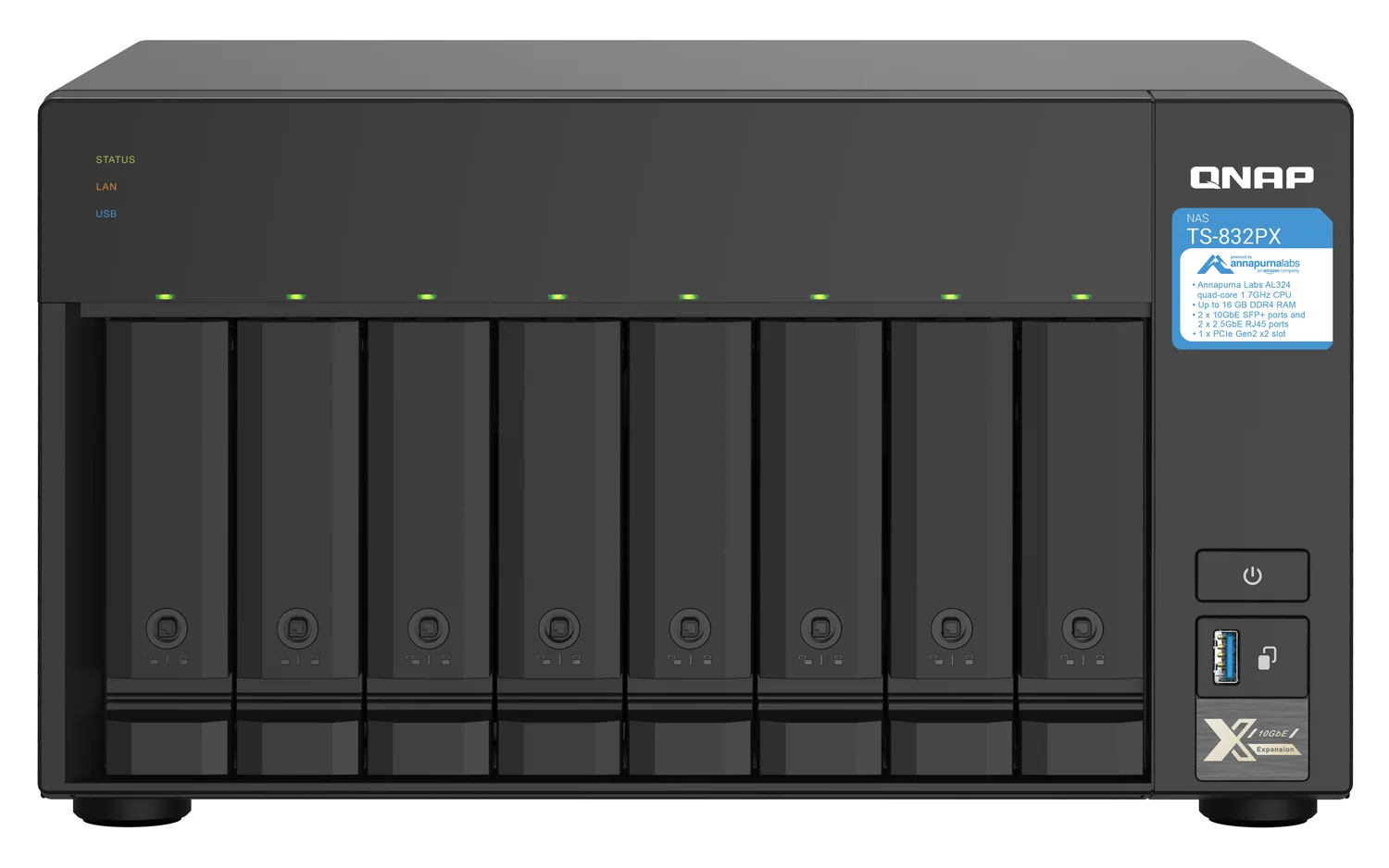 Servidor NAS QNAP TS-832PX-4G 8 Baías Quad-Core 1.7GHz 4GB RAM 2x 10GbE SFP+ 2x 2.5GbE