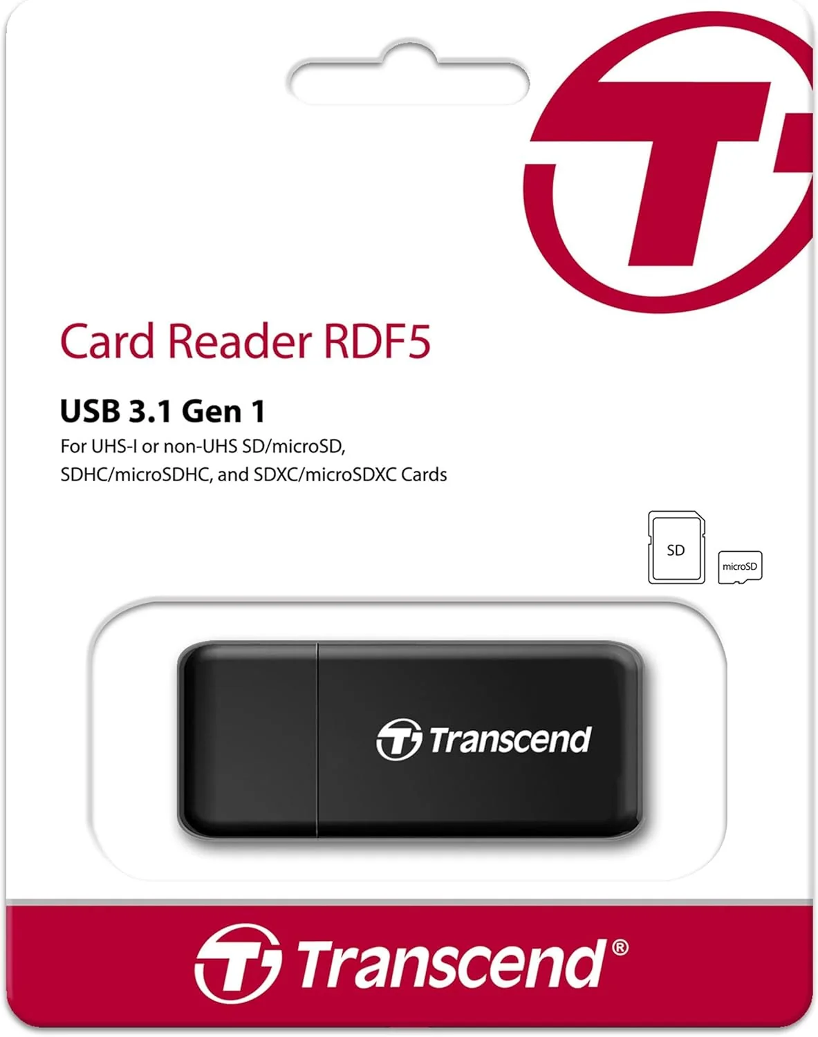Leitor de cartões Transcend TS-RDF5K SD e microSD USB 3.1 Gen 1 portátil preto - Imagem 2