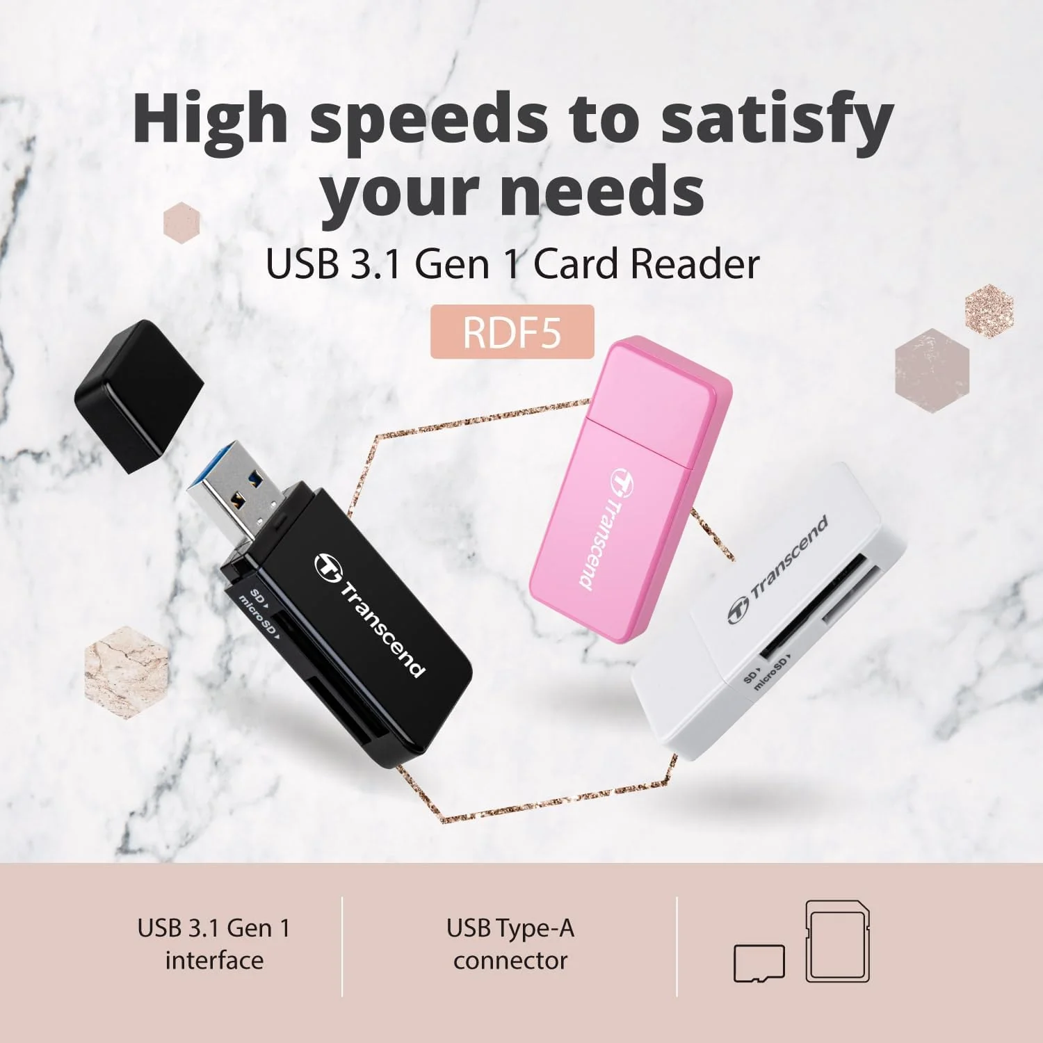 Leitor de cartões Transcend TS-RDF5K SD e microSD USB 3.1 Gen 1 portátil preto - Imagem 4