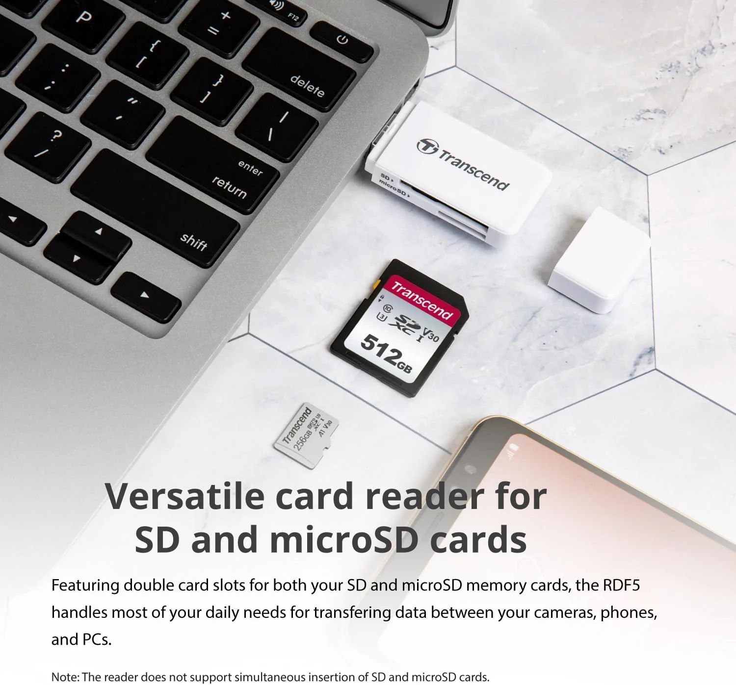 Leitor de cartões Transcend TS-RDF5K SD e microSD USB 3.1 Gen 1 portátil preto - Imagem 5