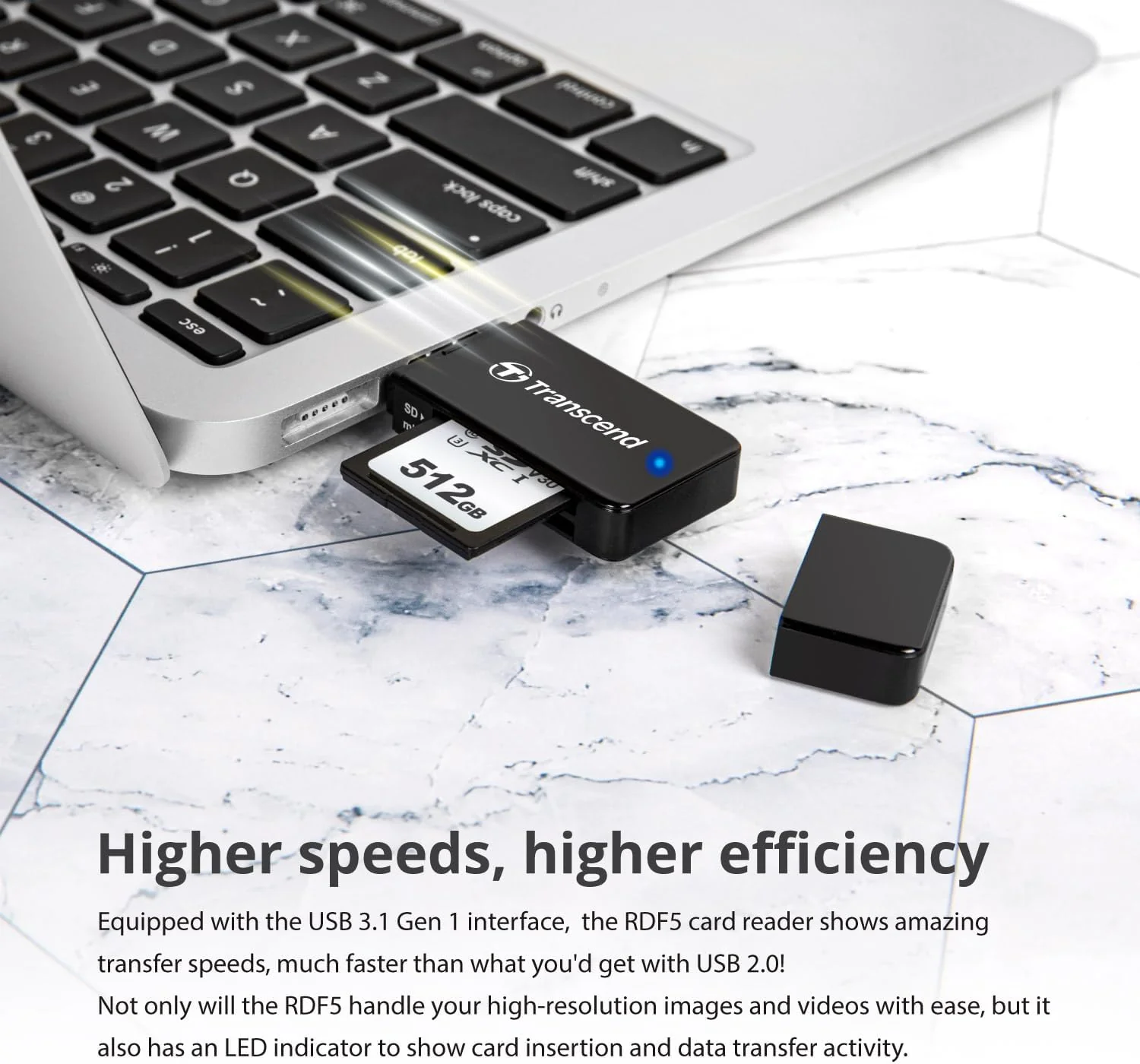 Leitor de cartões Transcend TS-RDF5K SD e microSD USB 3.1 Gen 1 portátil preto - Imagem 7