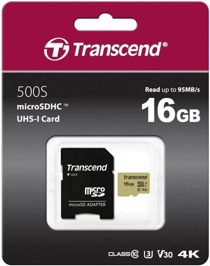 Cartão de memória microSDHC Transcend 500S 16GB UHS-I U3 MLC com adaptador SD - Imagem 2