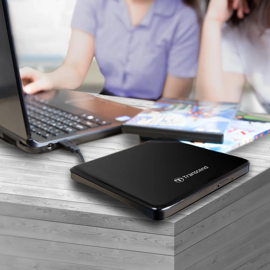 Gravador DVD externo Transcend 8X Slim USB preto - Imagem 3