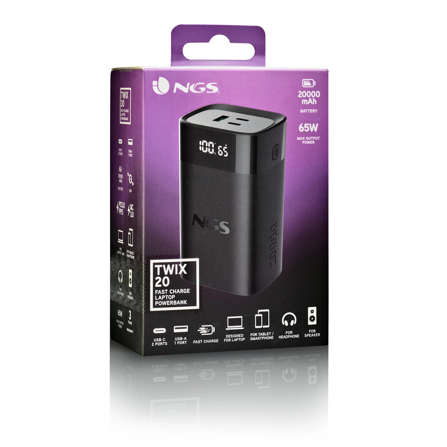Bateria Externa NGS TWIX 20 20000mAh 65W USB-C + USB-A com Ecrã LED - Imagem 7