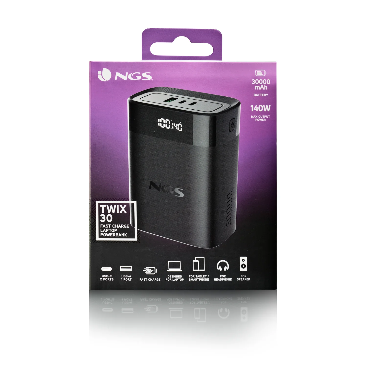 Powerbank NGS Twix 30 30000mAh 140W PD 3.1 2x USB-C + USB-A Ecra LED Carga Rapida Preto - Imagem 8